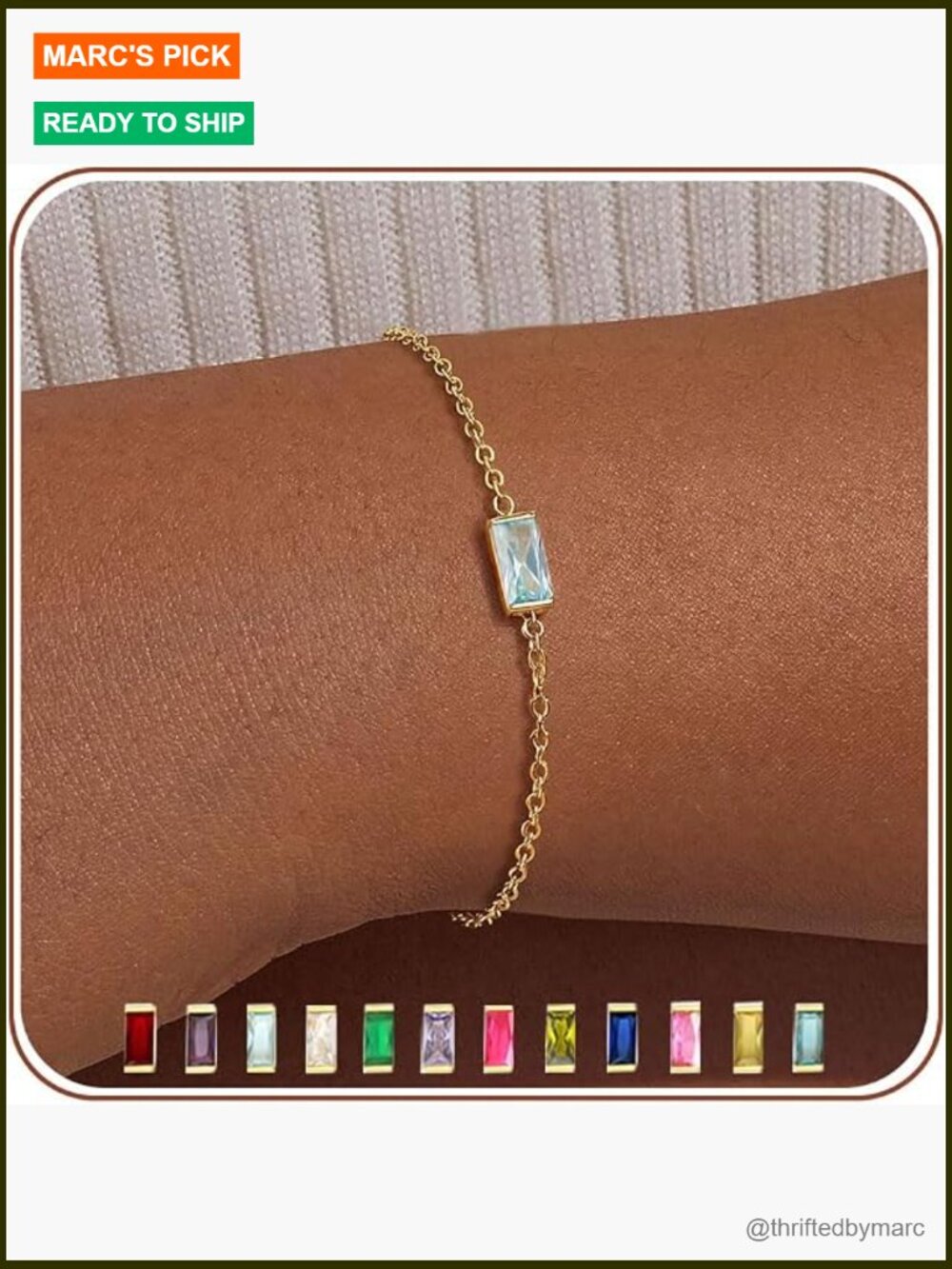 14K Gold Plated Birthstone Link Bracelet Stackable Adjustable Dainty CZ Bracelet